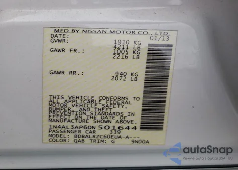 2013 Nissan Altima 2.5 from USA, damaged, VIN 1N4AL3AP6DN501644